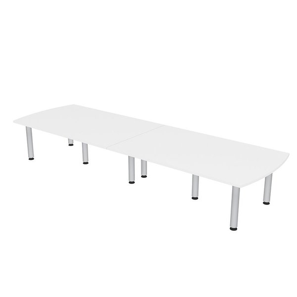 Skutchi Designs 12  Person Arc Rectangle Conference Table with Silver Post Legs, 12Ft Table, White HAR-AREC-46143-PT-09